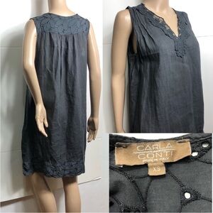 Carla Conti Made in Italy Gray Linen & Eyelet Lace Shift Dress XS Charco…